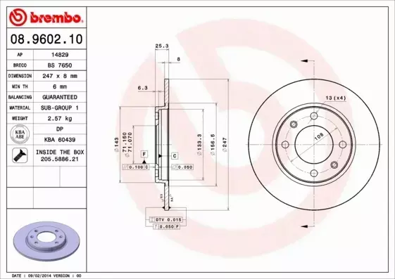 BREMBO TARCZE HAMULCOWE TYŁ 08.9602.10 