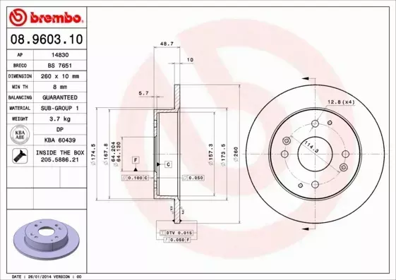 BREMBO TARCZE HAMULCOWE TYŁ 08.9603.10 