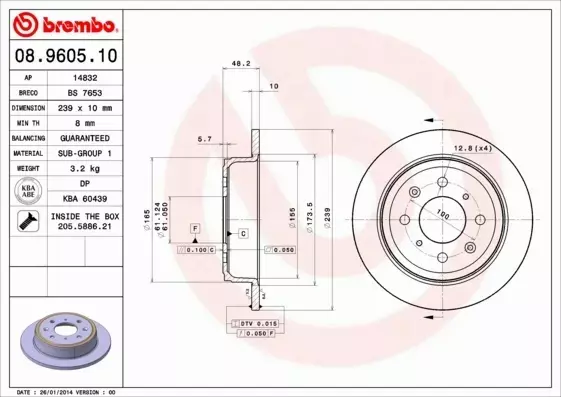 BREMBO TARCZE HAMULCOWE TYŁ 08.9605.10 