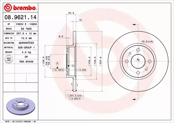 BREMBO TARCZE HAMULCOWE PRZÓD 08.9621.14 