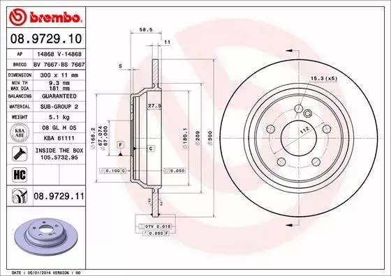  BREMBO TARCZE+KLOCKI TYŁ MERCEDES S W220 300MM 