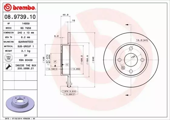 BREMBO TARCZE+KLOCKI TYŁ OPEL CORSA C 240MM 