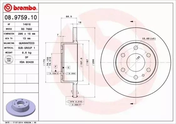 BREMBO TARCZE HAMULCOWE TYŁ 08.9759.10 