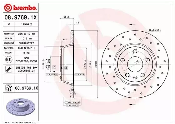 BREMBO TARCZE HAMULCOWE TYŁ 08.9769.1X 