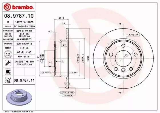 BREMBO TARCZE+KLOCKI TYŁ BMW 1 E81 E87 280MM 