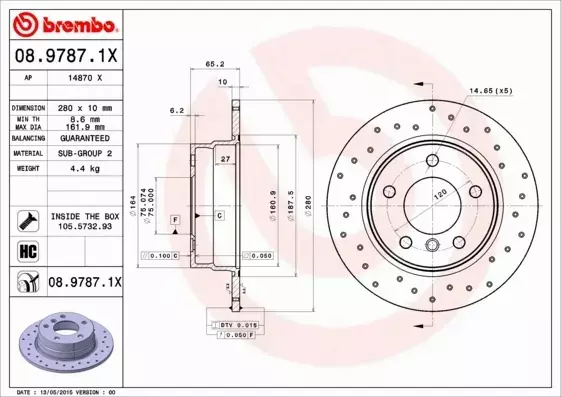 BREMBO TARCZE HAMULCOWE TYŁ 08.9787.1X 