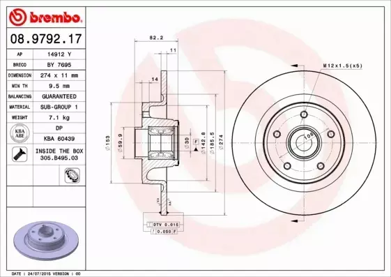 BREMBO TARCZE HAMULCOWE TYŁ 08.9792.17 