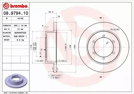 BREMBO TARCZE HAMULCOWE TYŁ 08.9794.10 