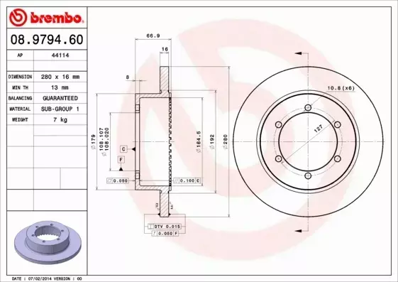 BREMBO TARCZE HAMULCOWE TYŁ 08.9794.60 