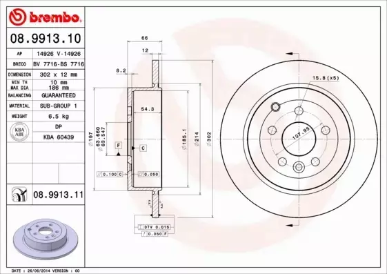 BREMBO TARCZE HAMULCOWE TYŁ 08.9913.11 