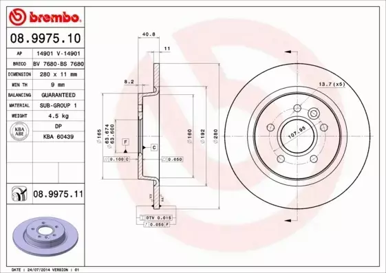 BREMBO TARCZE+KLOCKI TYŁ VOLVO S40 V40 II 280MM 