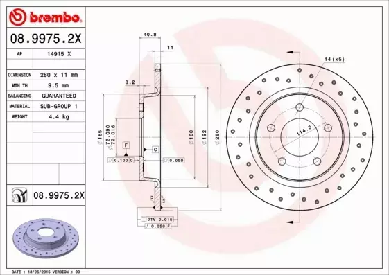 BREMBO TARCZE HAMULCOWE TYŁ 08.9975.2X 