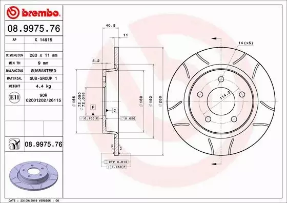 BREMBO TARCZE HAMULCOWE TYŁ 08.9975.76 