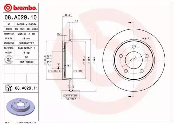 BREMBO TARCZE+KLOCKI TYŁ MAZDA 3 BK BL 265MM 