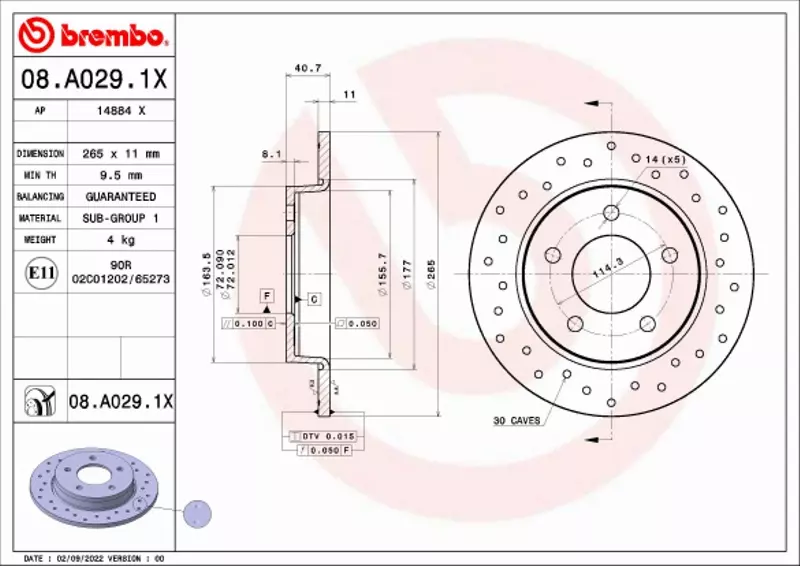 BREMBO TARCZA HAMULCOWA 08.A029.1X 