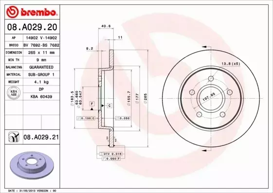 BREMBO TARCZE TYL FORD FOCUS II C-MAX 1.4 - 2.0 TD 