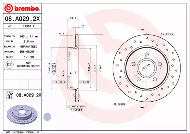 BREMBO TARCZA HAMULCOWA 08.A029.2X 