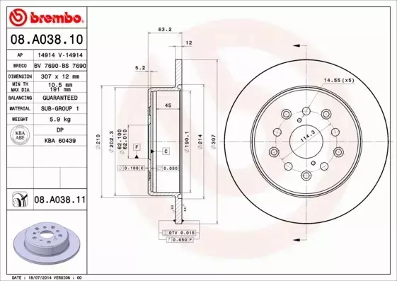 BREMBO TARCZE+KLOCKI TYŁ LEXUS GS II IS I 307MM 