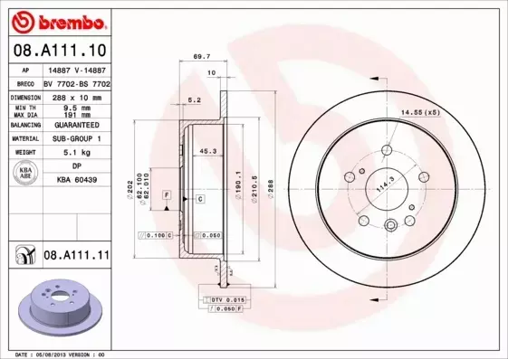 BREMBO TARCZE HAMULCOWE TYŁ 08.A111.11 