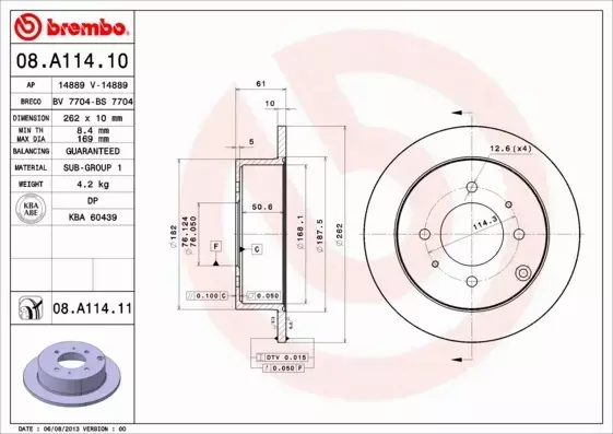 BREMBO TARCZE+KLOCKI T HYUNDAI SONATA IV 262MM 