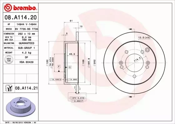 BREMBO TARCZE HAMULCOWE TYŁ 08.A114.21 