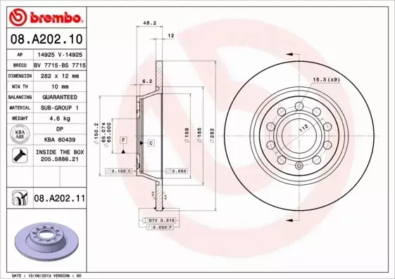 BREMBO TARCZE+KLOCKI TYŁ AUDI A3 8P1 8PA 282MM 