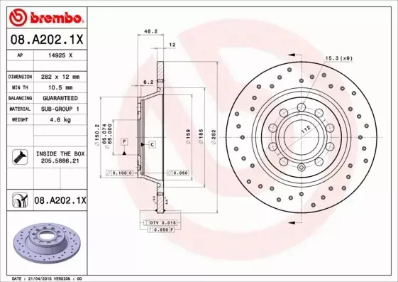 BREMBO TARCZE XTRA+KLOCKI TYŁ AUDI Q3 8U 282MM 