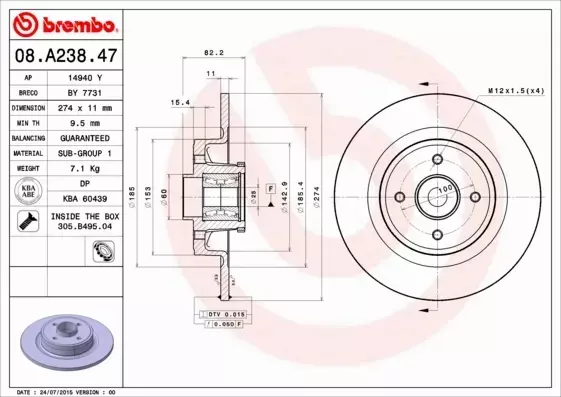 BREMBO TARCZE+KLOCKI TYŁ RENAULT SCENIC I 274MM 