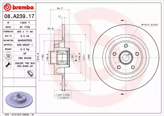 BREMBO TARCZE HAMULCOWE TYŁ 08.A239.17 