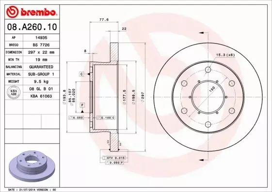 BREMBO Tarcza hamulcowa 08.A260.10 