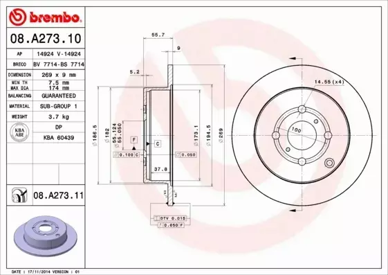 BREMBO TARCZE+KLOCKI P+T TOYOTA COROLLA VERSO 276MM 