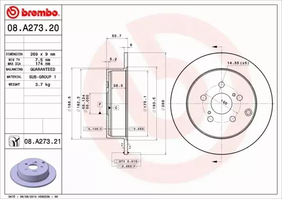 BREMBO TARCZE HAMULCOWE TYŁ 08.A273.21 