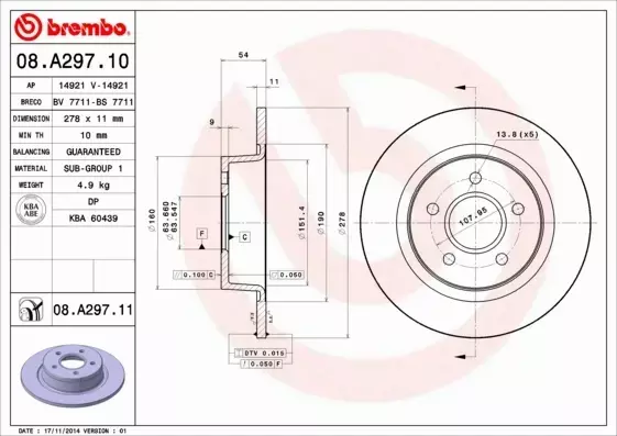 BREMBO TARCZE HAMULCOWE TYŁ 08.A297.10 