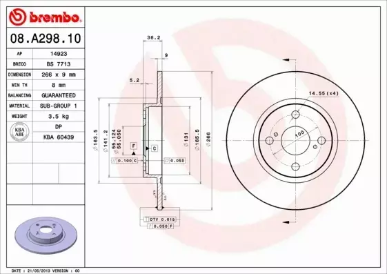 BREMBO TARCZE HAMULCOWE TYŁ 08.A298.10 