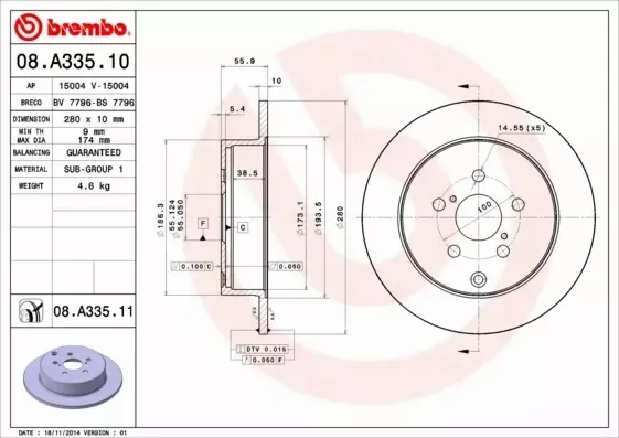 BREMBO TARCZE+KLOCKI P+T TOYOTA AVENSIS T25 277MM 