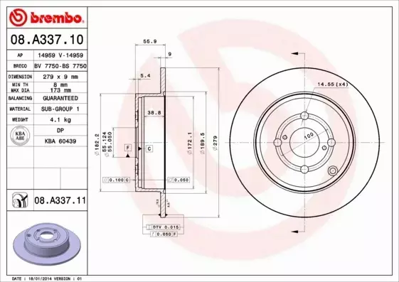 BREMBO Tarcza hamulcowa 08.A337.10 