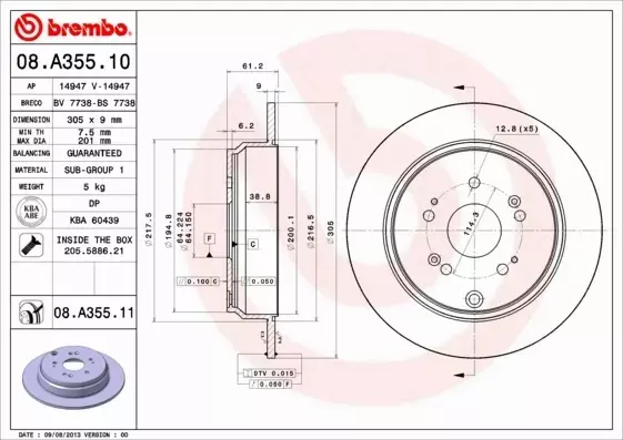 BREMBO TARCZE+KLOCKI TYŁ HONDA CR-V II 305MM 