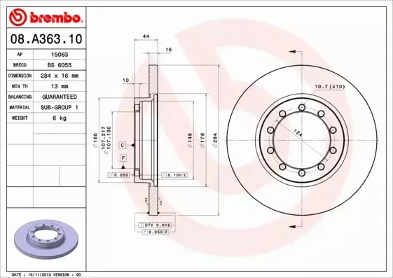 BREMBO TARCZE HAMULCOWE TYŁ 08.A363.10 