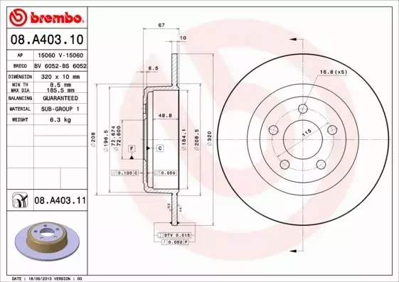 BREMBO TARCZE HAMULCOWE TYŁ 08.A403.11 