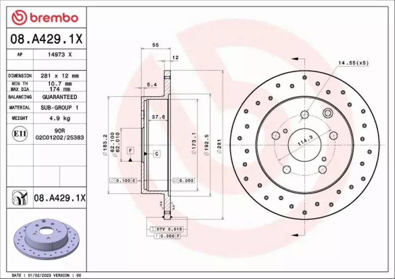 BREMBO TARCZA HAMULCOWA 08.A429.1X 