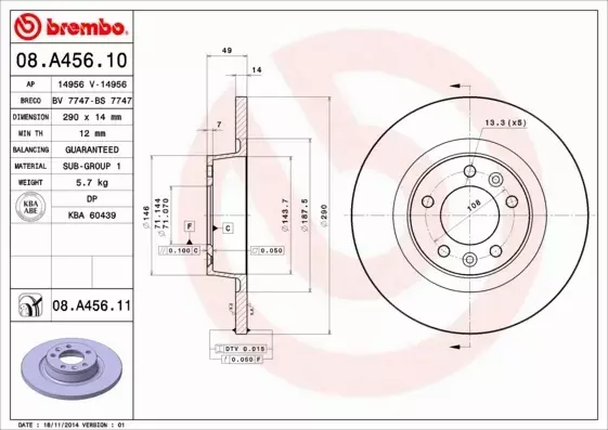 BREMBO TARCZE+KLOCKI TYŁ CITROEN JUMPY II 290MM 