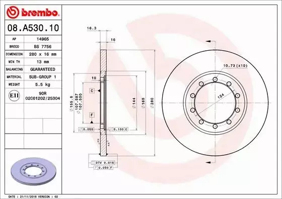 BREMBO Tarcza hamulcowa 08.A530.10 