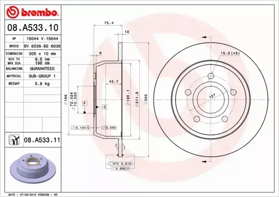 BREMBO TARCZE+KLOCKI TYŁ GRAND CHEROKEE II 305MM 