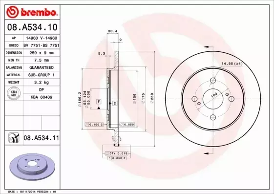 BREMBO Tarcza hamulcowa 08.A534.11 