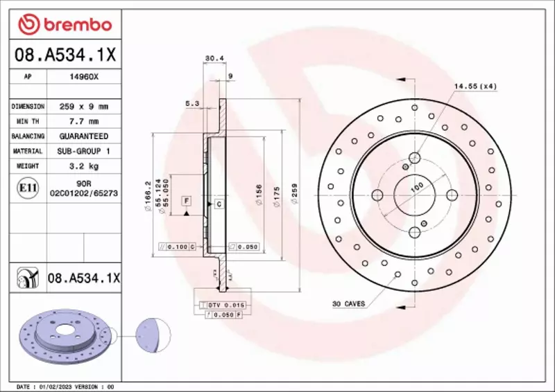 BREMBO TARCZA HAMULCOWA 08.A534.1X 