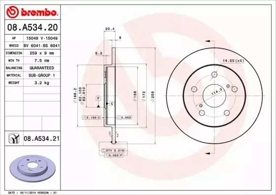 BREMBO Tarcza hamulcowa 08.A534.20 