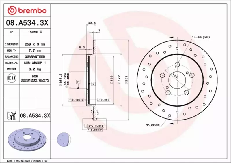 BREMBO TARCZA HAMULCOWA 08.A534.3X 