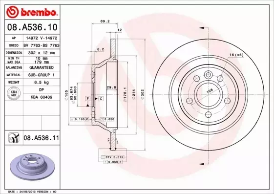  BREMBO TARCZE+KLOCKI TYŁ VOLVO S80 II 302MM 