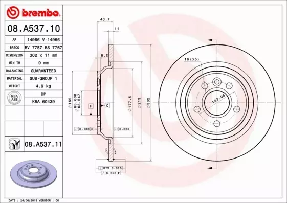 BREMBO Tarcza hamulcowa 08.A537.11 