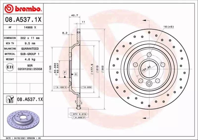 BREMBO TARCZA HAMULCOWA 08.A537.1X 